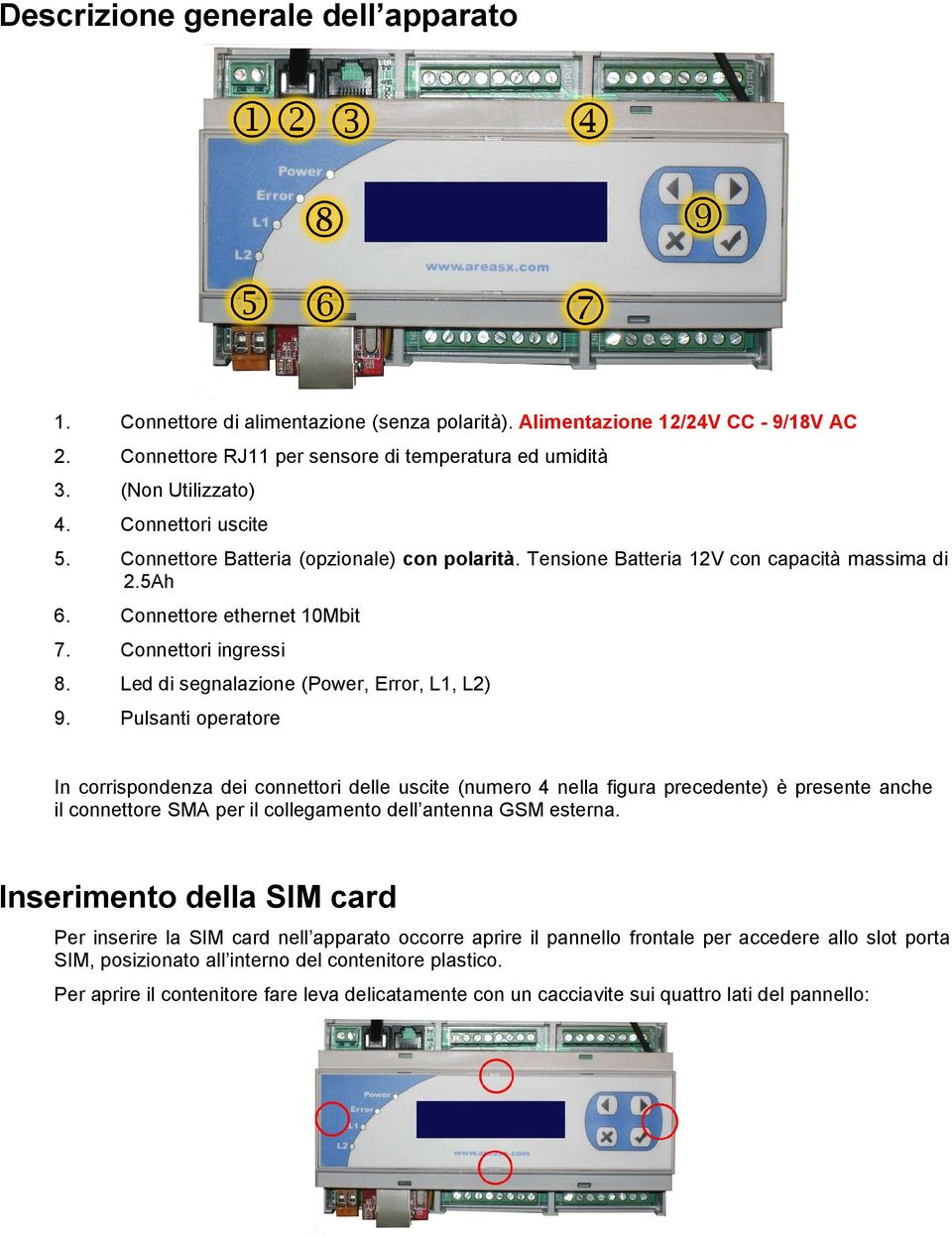 Led di segnalazine (Pwer, Errr, L1, L2) 9.