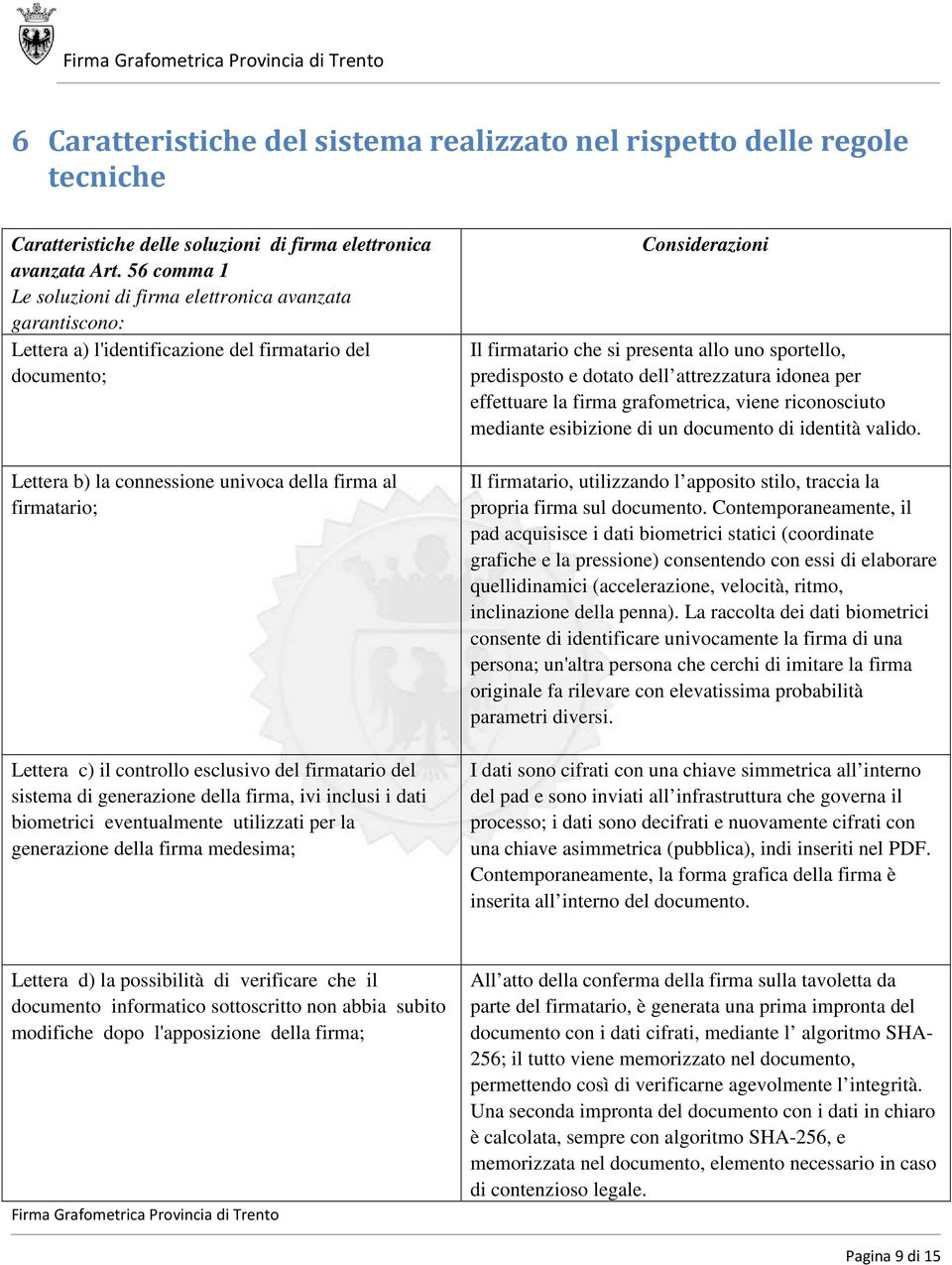 il controllo esclusivo del firmatario del sistema di generazione della firma, ivi inclusi i dati biometrici eventualmente utilizzati per la generazione della firma medesima; Considerazioni Il