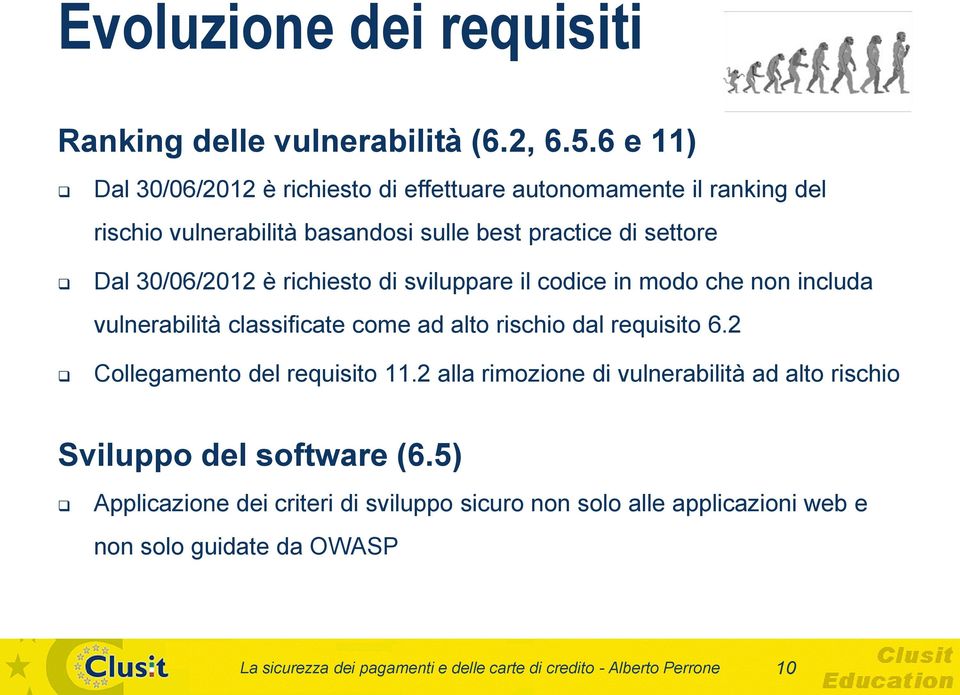 è richiesto di sviluppare il codice in modo che non includa vulnerabilità classificate come ad alto rischio dal requisito 6.2 Collegamento del requisito 11.