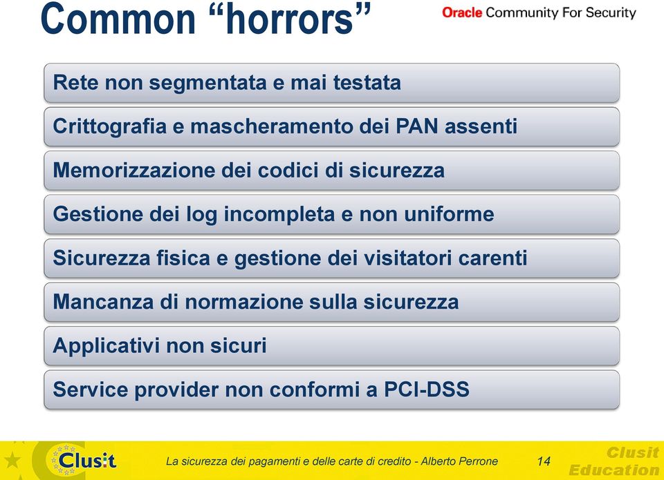 gestione dei visitatori carenti Mancanza di normazione sulla sicurezza Applicativi non sicuri