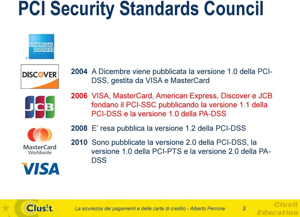 pubblicando la versione 1.1 della PCI-DSS e la versione 1.0 della PA-DSS 2008 E resa pubblica la versione 1.