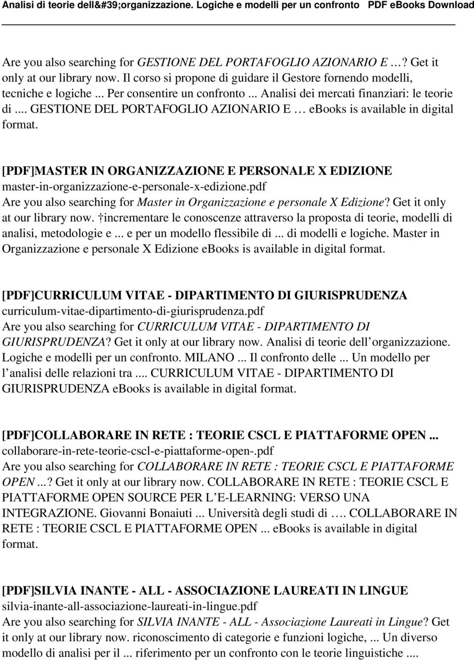 .. GESTIONE DEL PORTAFOGLIO AZIONARIO E ebooks is available in digital [PDF]MASTER IN ORGANIZZAZIONE E PERSONALE X EDIZIONE master-in-organizzazione-e-personale-x-edizione.