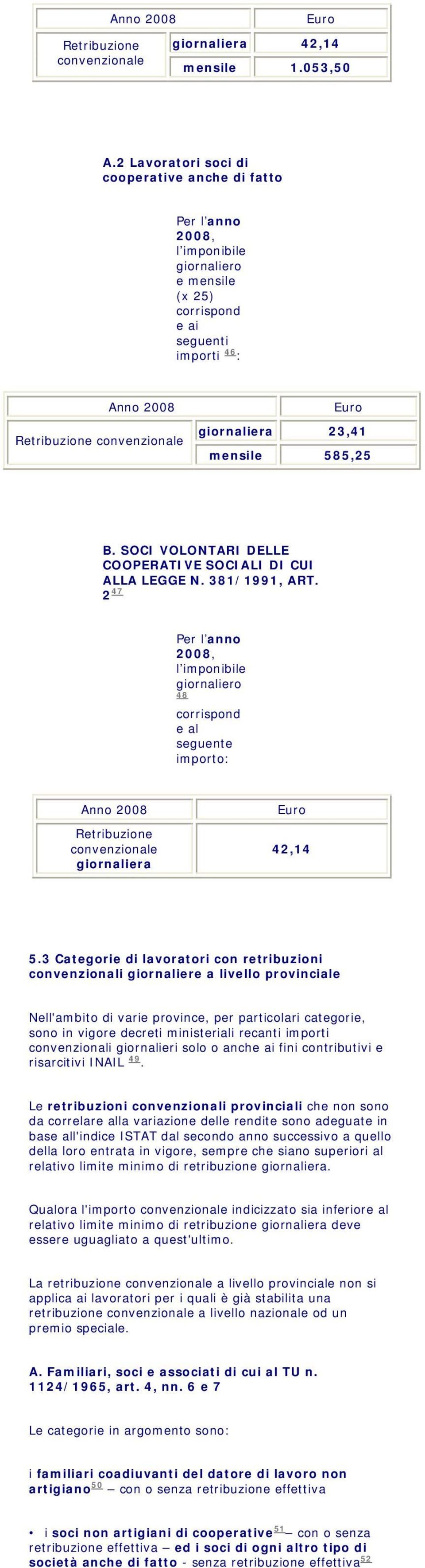 mensile 585,25 B. SOCI VOLONTARI DELLE COOPERATIVE SOCIALI DI CUI ALLA LEGGE N. 381/1991, ART.