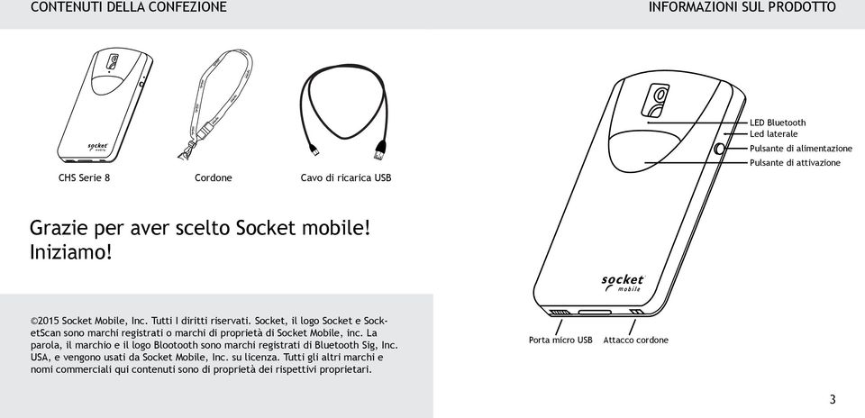 Socket, il logo Socket e SocketScan sono marchi registrati o marchi di proprietà di Socket Mobile, inc.