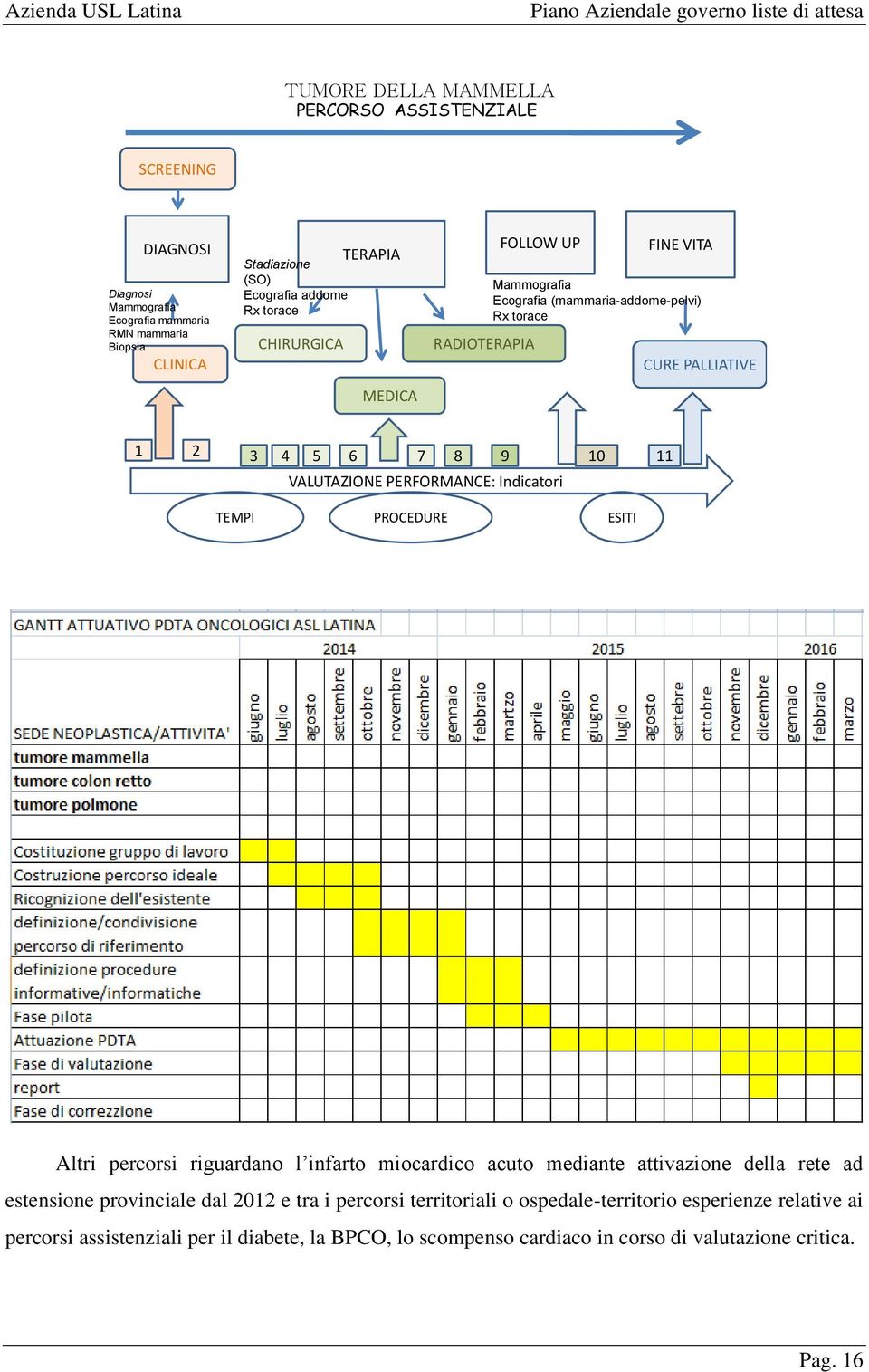 PERFORMANCE: Indicatori TEMPI PROCEDURE ESITI Altri percorsi riguardano l infarto miocardico acuto mediante attivazione della rete ad estensione provinciale dal 2012 e tra i