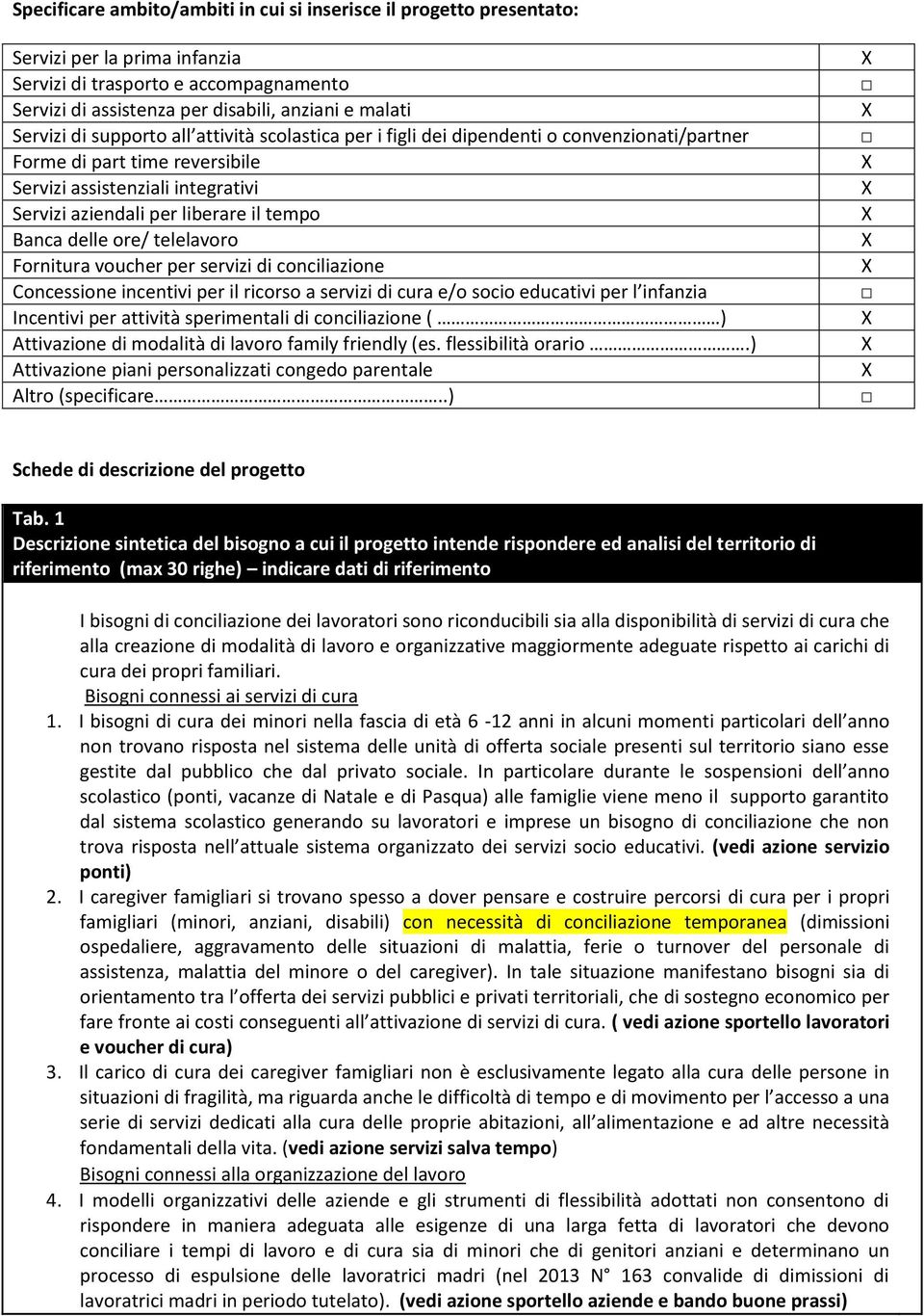 delle ore/ telelavoro Fornitura voucher per servizi di conciliazione Concessione incentivi per il ricorso a servizi di cura e/o socio educativi per l infanzia Incentivi per attività sperimentali di