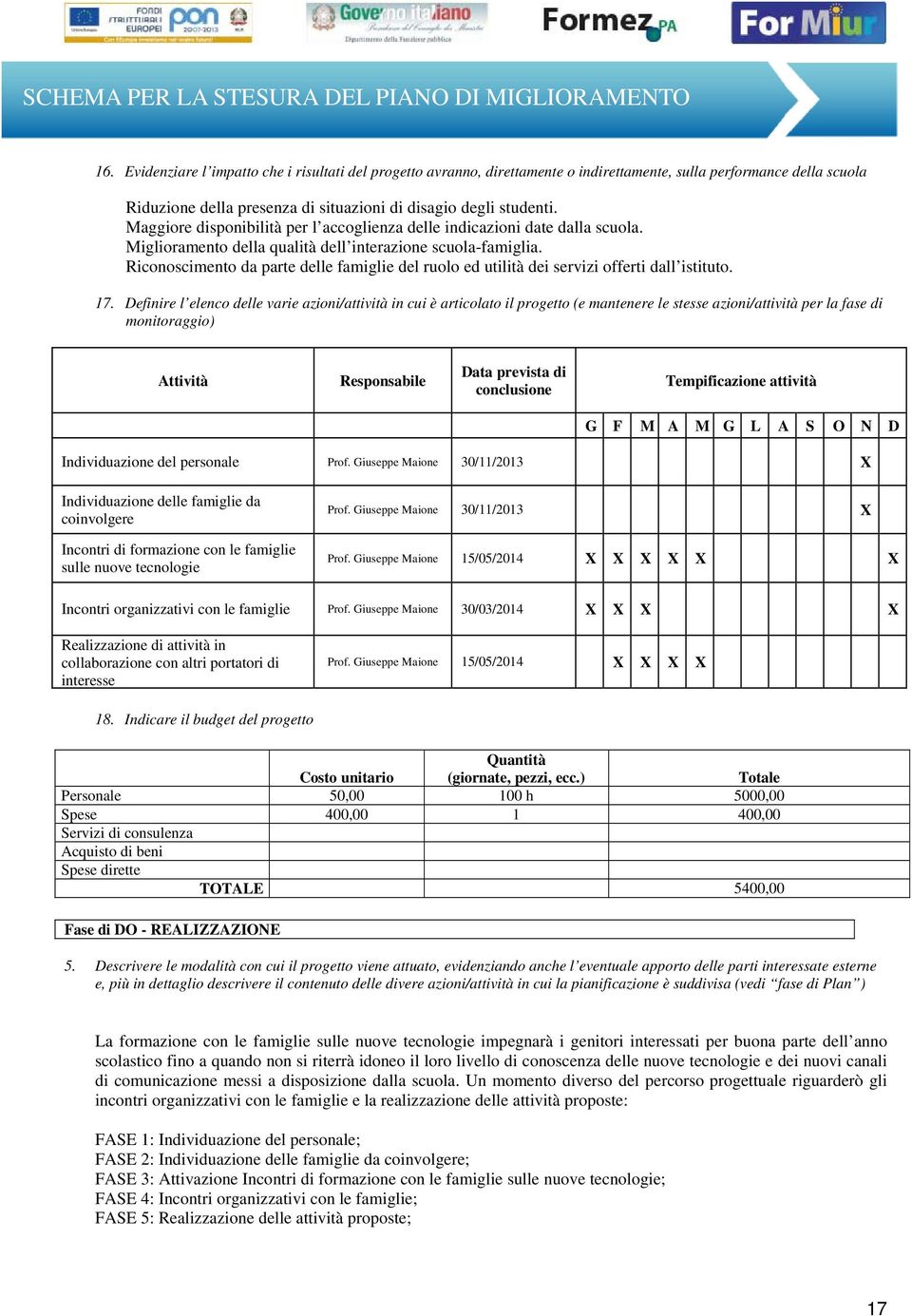 Riconoscimento da parte delle famiglie del ruolo ed utilità dei servizi offerti dall istituto. 17.