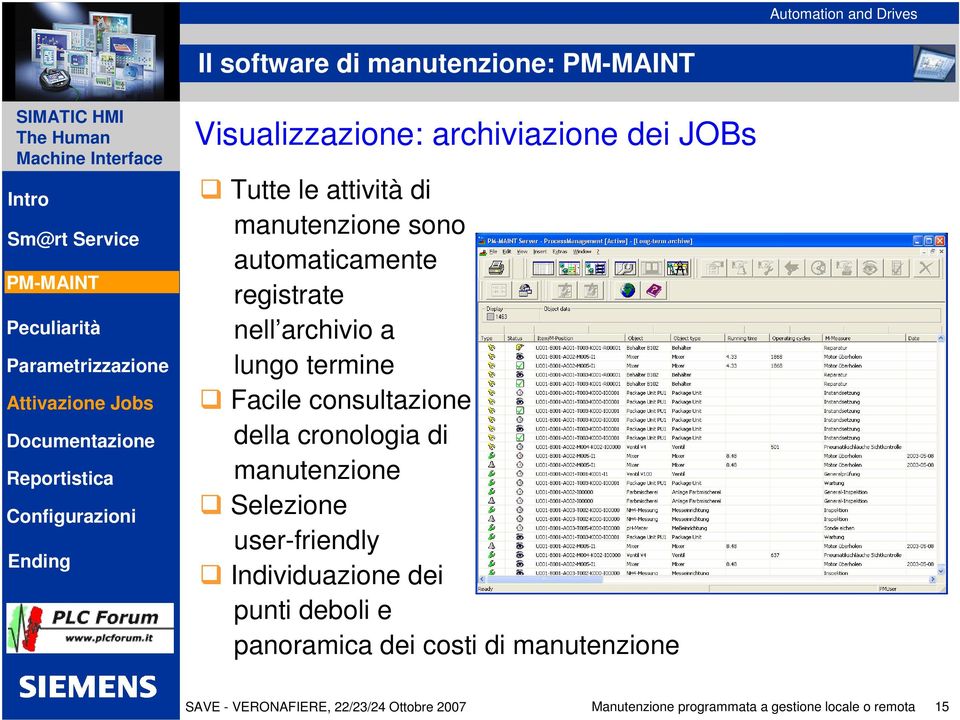 termine Facile consultazione della cronologia di manutenzione Selezione