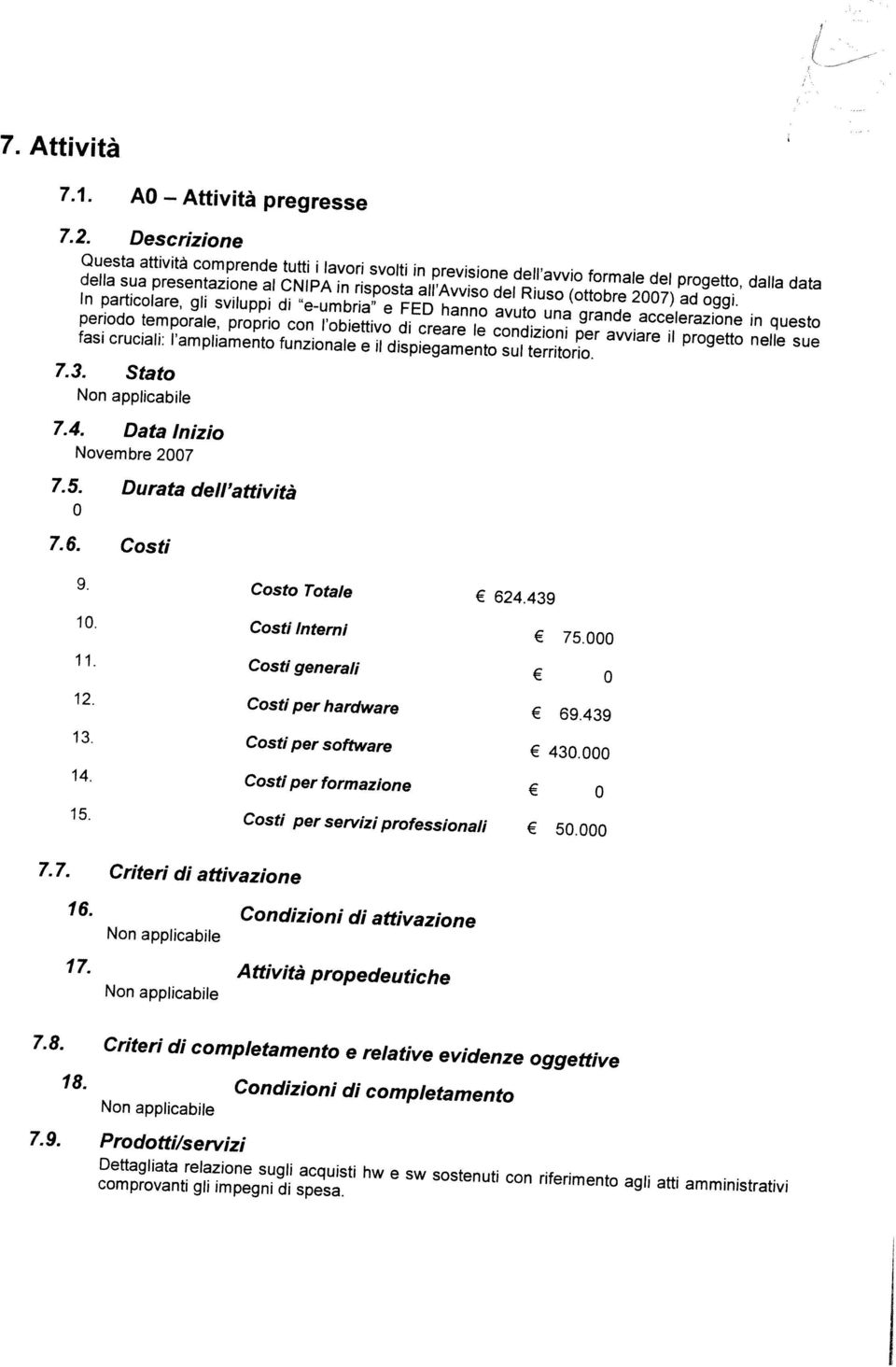 AO Attività pregresse Dettagliata relazione sugli acquisti hw e sw sostenuti con riferimento agli atti amministrativi comprovanti gli impegni di spesa. 7.9. Prodotti/se,vizi Non applicabile 18.