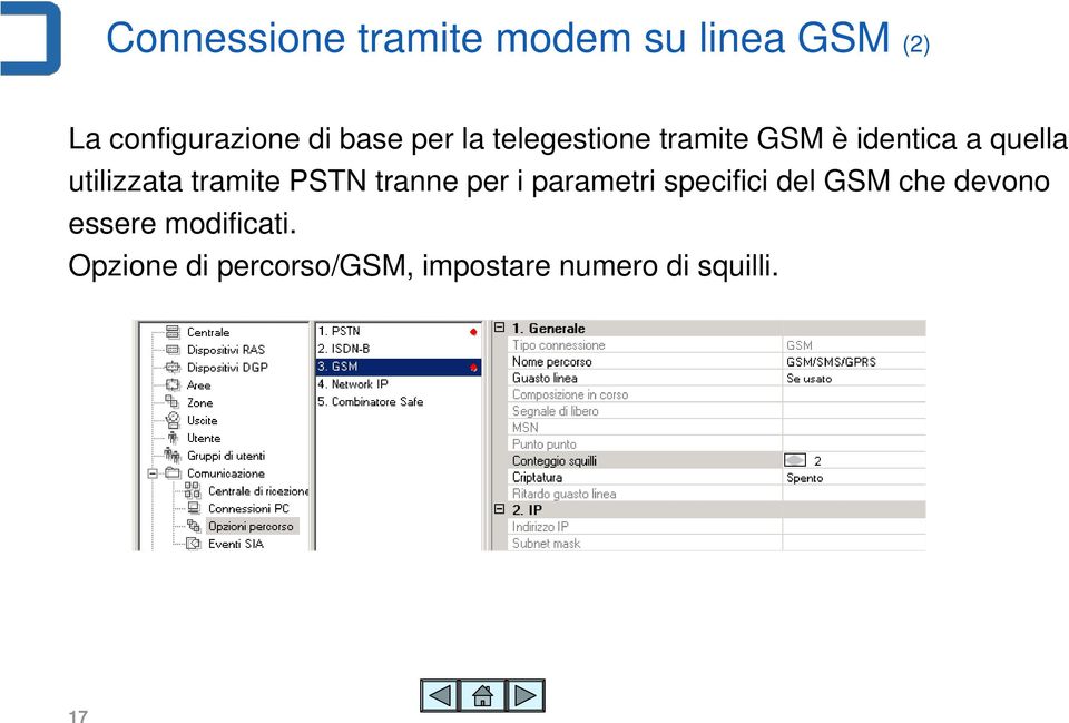tramite PSTN tranne per i parametri specifici del GSM che devono