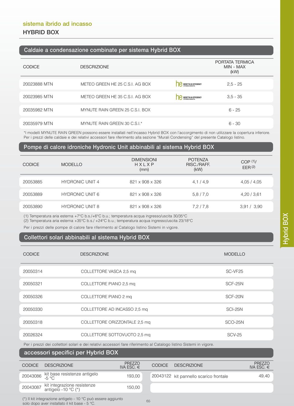 Per i prezzi delle caldaie e dei relativi accessori fare riferimento alla sezione Murali Condensing del presente Catalogo listino.