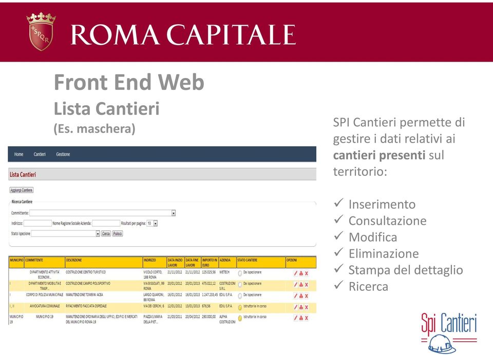 relativi ai cantieri presenti sul territorio: