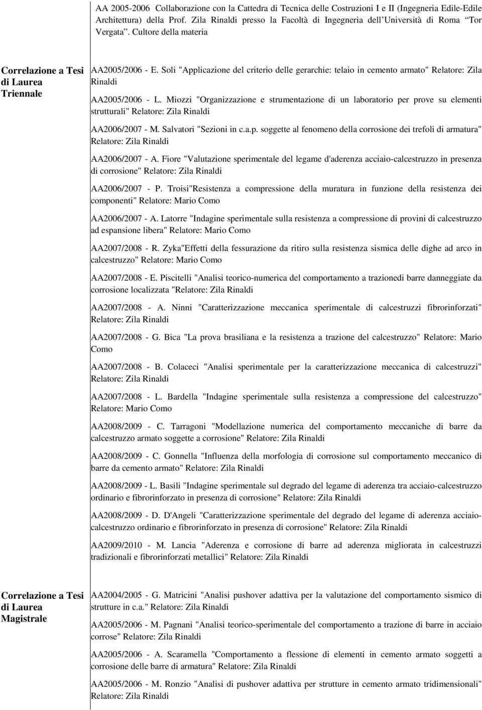 Soli "Applicazione del criterio delle gerarchie: telaio in cemento armato" Relatore: Zila Rinaldi AA2005/2006 - L.