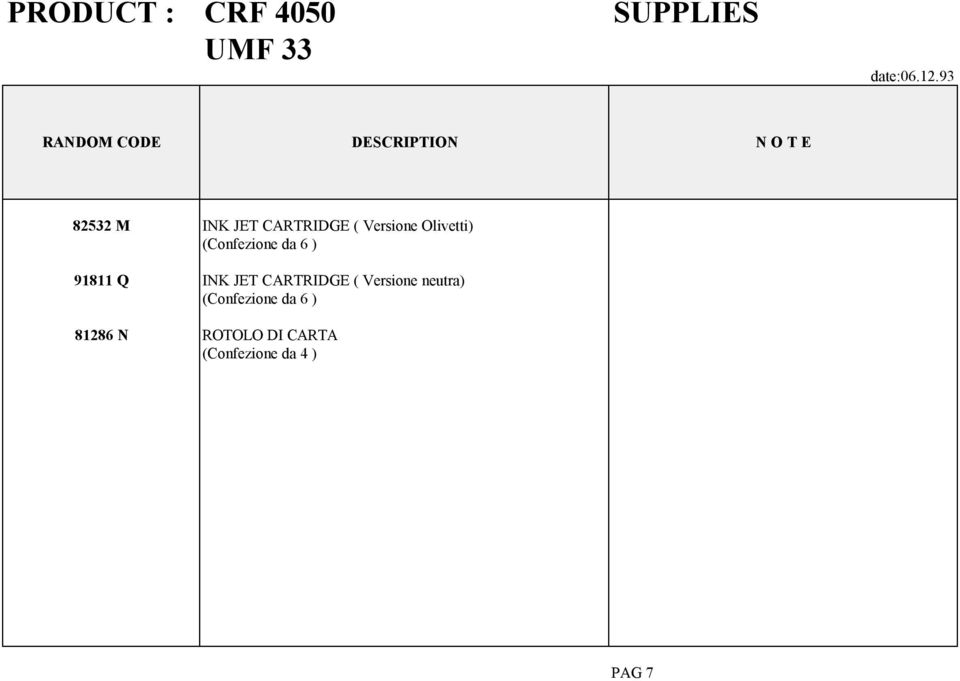 Versione Olivetti) (Confezione da 6 ) 91811 Q INK JET