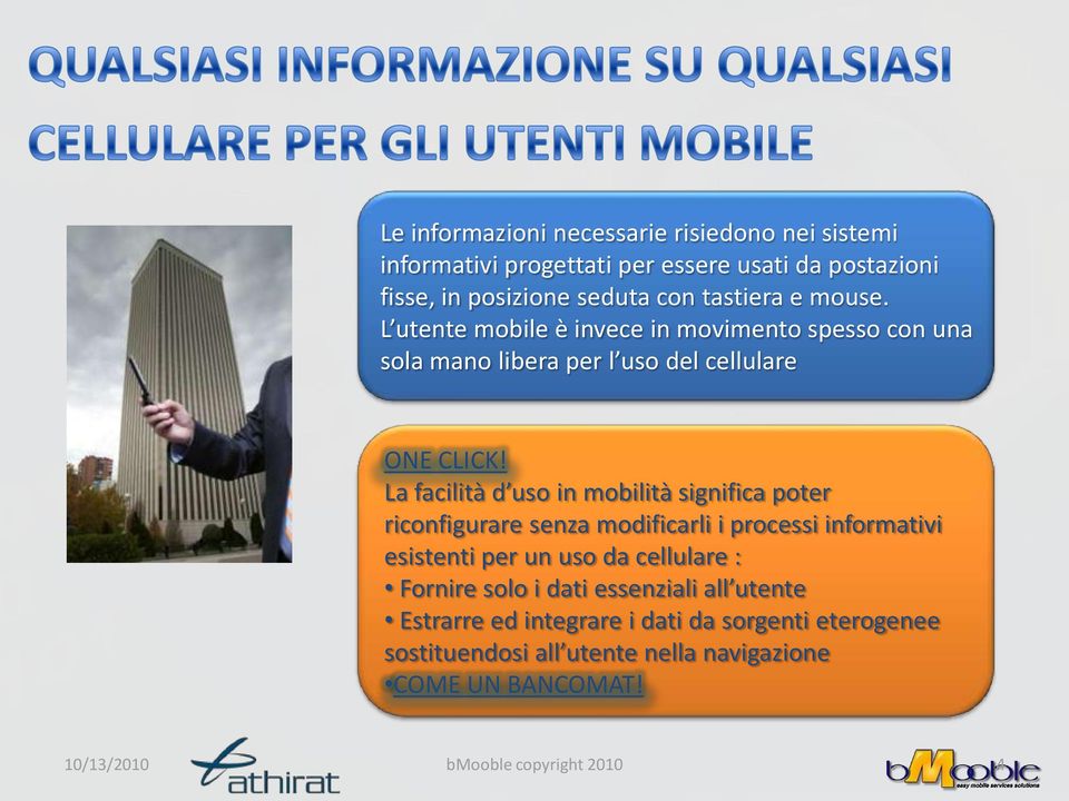 La facilità d uso in mobilità significa poter riconfigurare senza modificarli i processi informativi esistenti per un uso da cellulare :