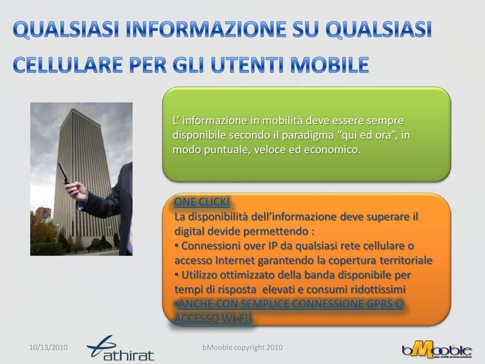 La disponibilità dell informazione deve superare il digital devide permettendo : Connessioni over IP da qualsiasi rete