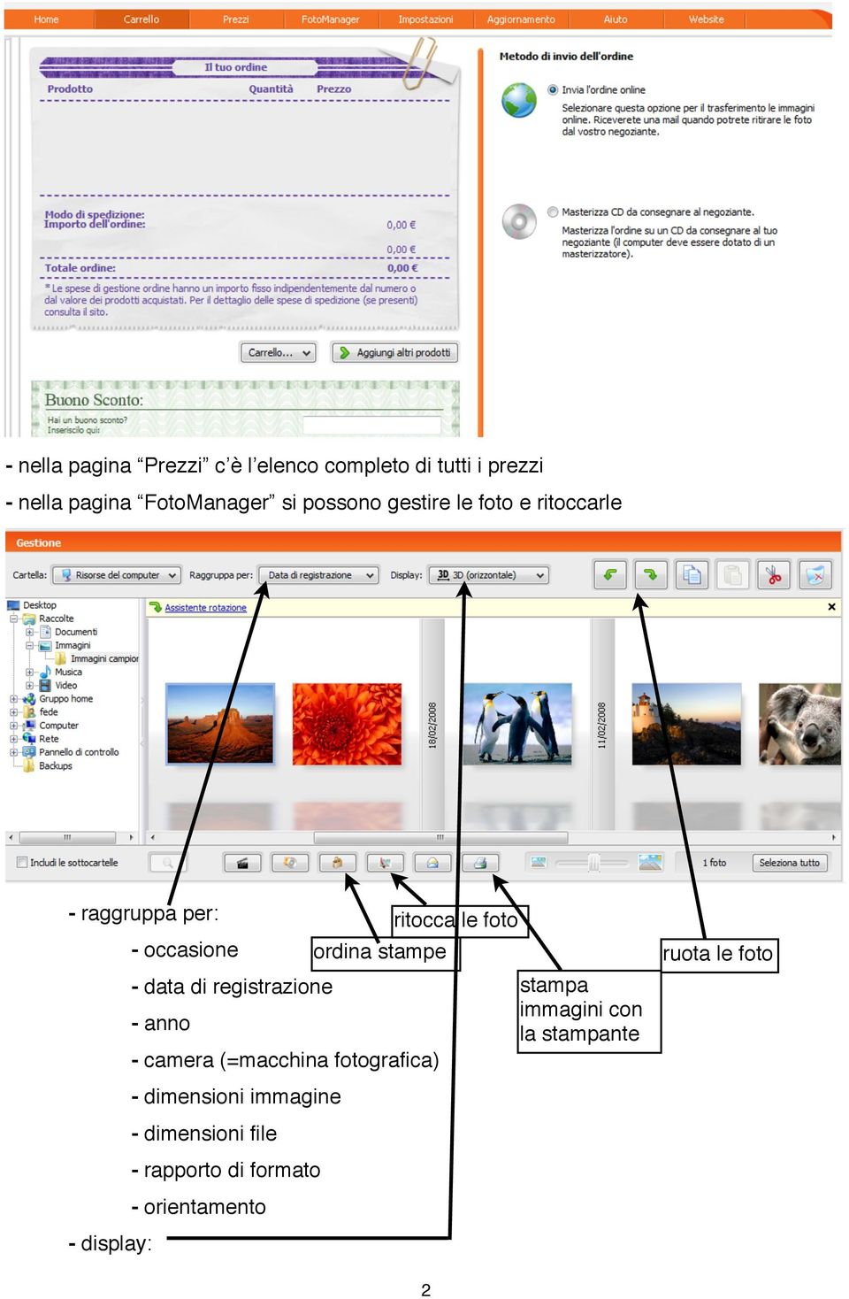 registrazione - anno - camera (=macchina fotografica) - dimensioni immagine - dimensioni file -