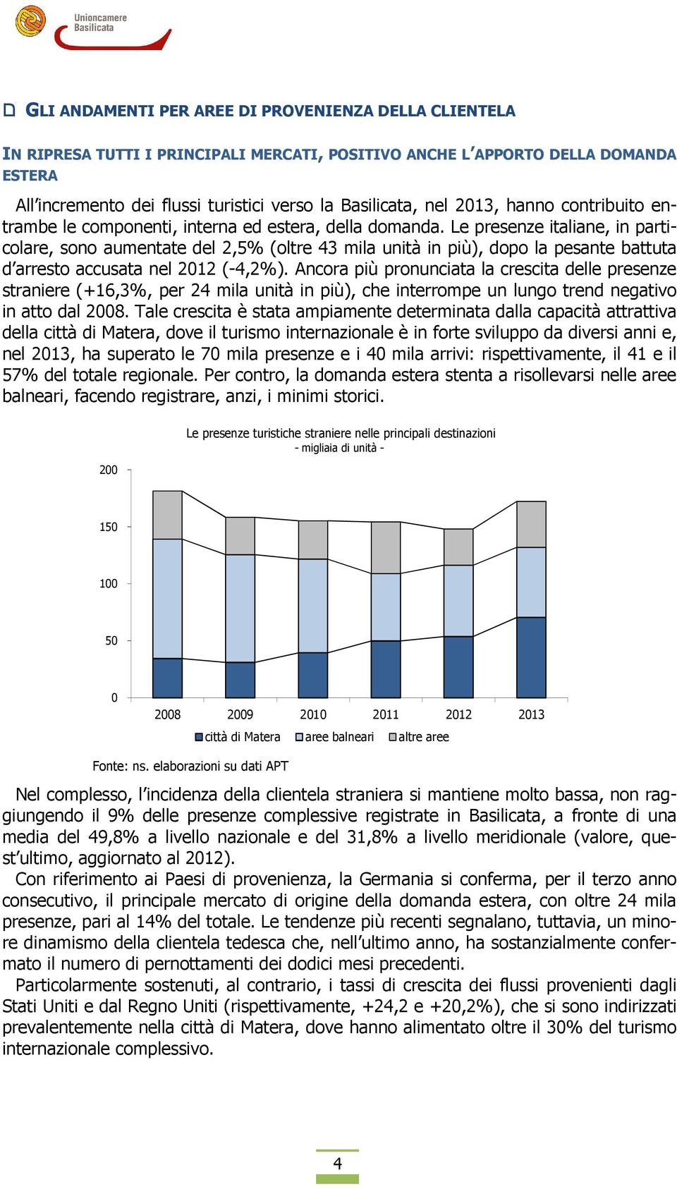 Le presenze italiane, in particolare, sono aumentate del 2,5% (oltre 43 mila unità in più), dopo la pesante battuta d arresto accusata nel 2012 (-4,2%).