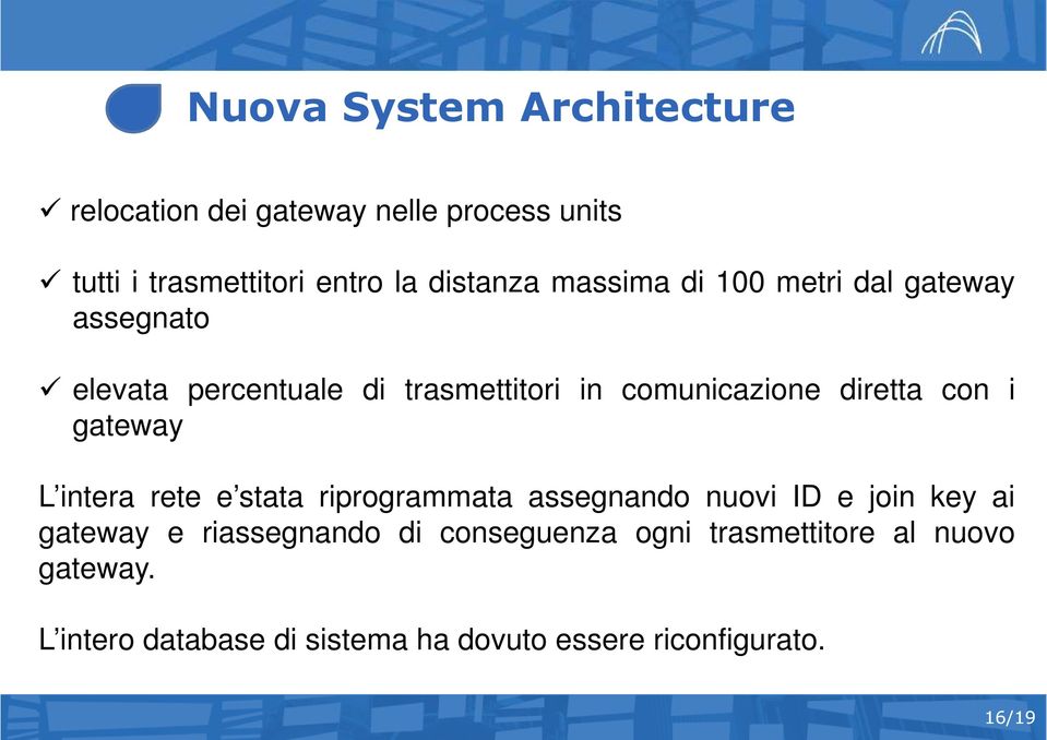 i gateway L intera rete e stata riprogrammata assegnando nuovi ID e join key ai gateway e riassegnando di