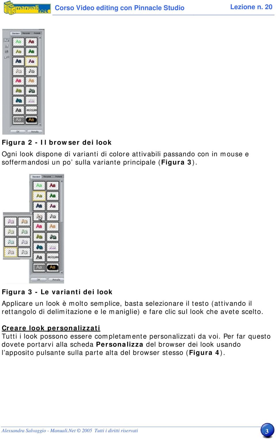 Figura 3 - Le varianti dei look Applicare un look è molto semplice, basta selezionare il testo (attivando il rettangolo di delimitazione e le maniglie) e fare clic sul look che