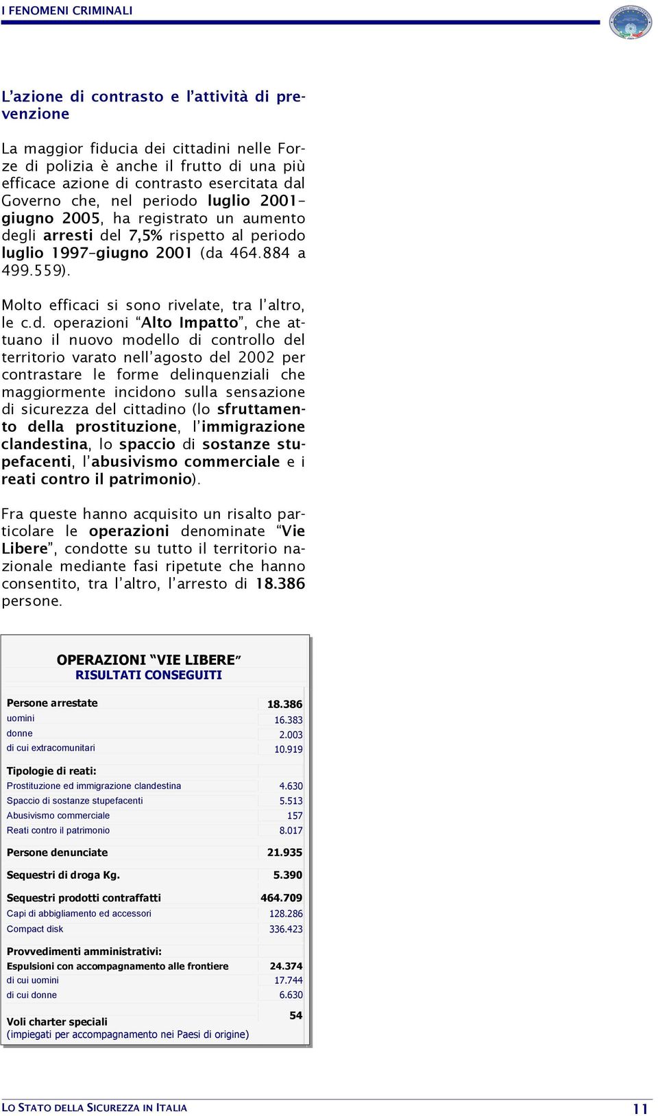 d. operazioni Alto Impatto, che attuano il nuovo modello di controllo del territorio varato nell agosto del 2002 per contrastare le forme delinquenziali che maggiormente incidono sulla sensazione di