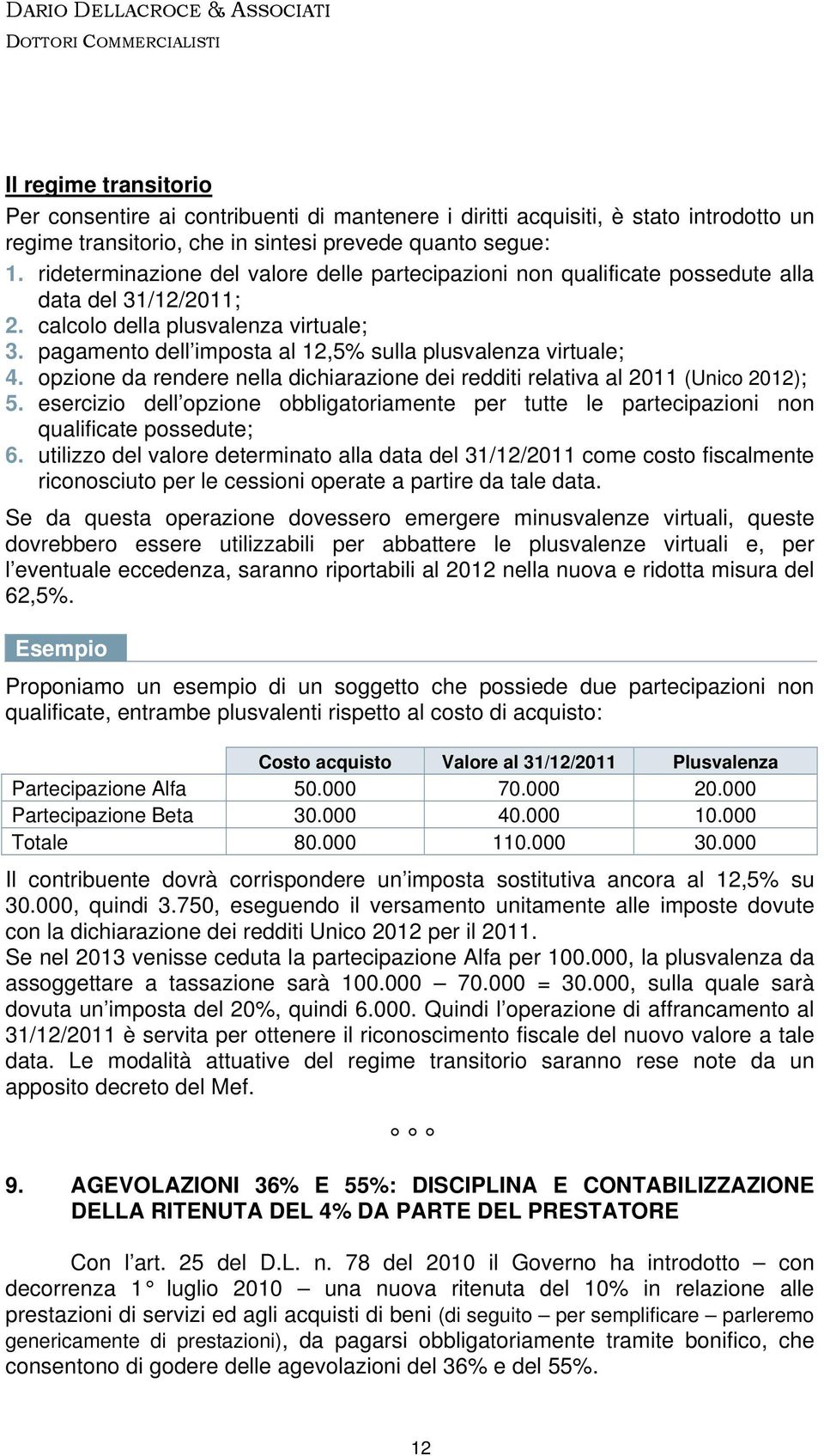 pagamento dell imposta al 12,5% sulla plusvalenza virtuale; 4. opzione da rendere nella dichiarazione dei redditi relativa al 2011 (Unico 2012); 5.