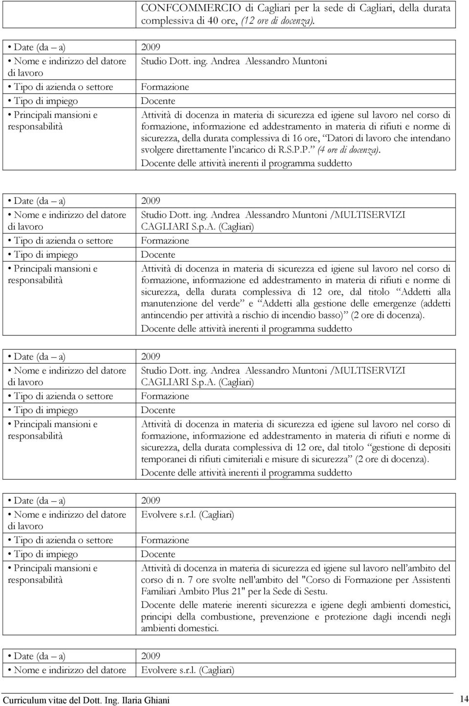 rifiuti e norme di sicurezza, della durata complessiva di 16 ore, Datori di lavoro che intendano svolgere direttamente l incarico di R.S.P.P. (4 ore di docenza).