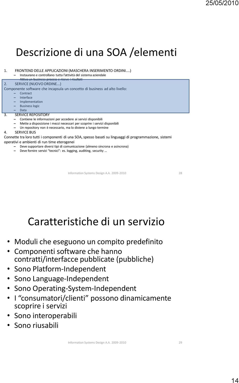 ..) Componente software che incapsula un concetto di business ad alto livello: Contract Interface Implementation Business logic Data 3.