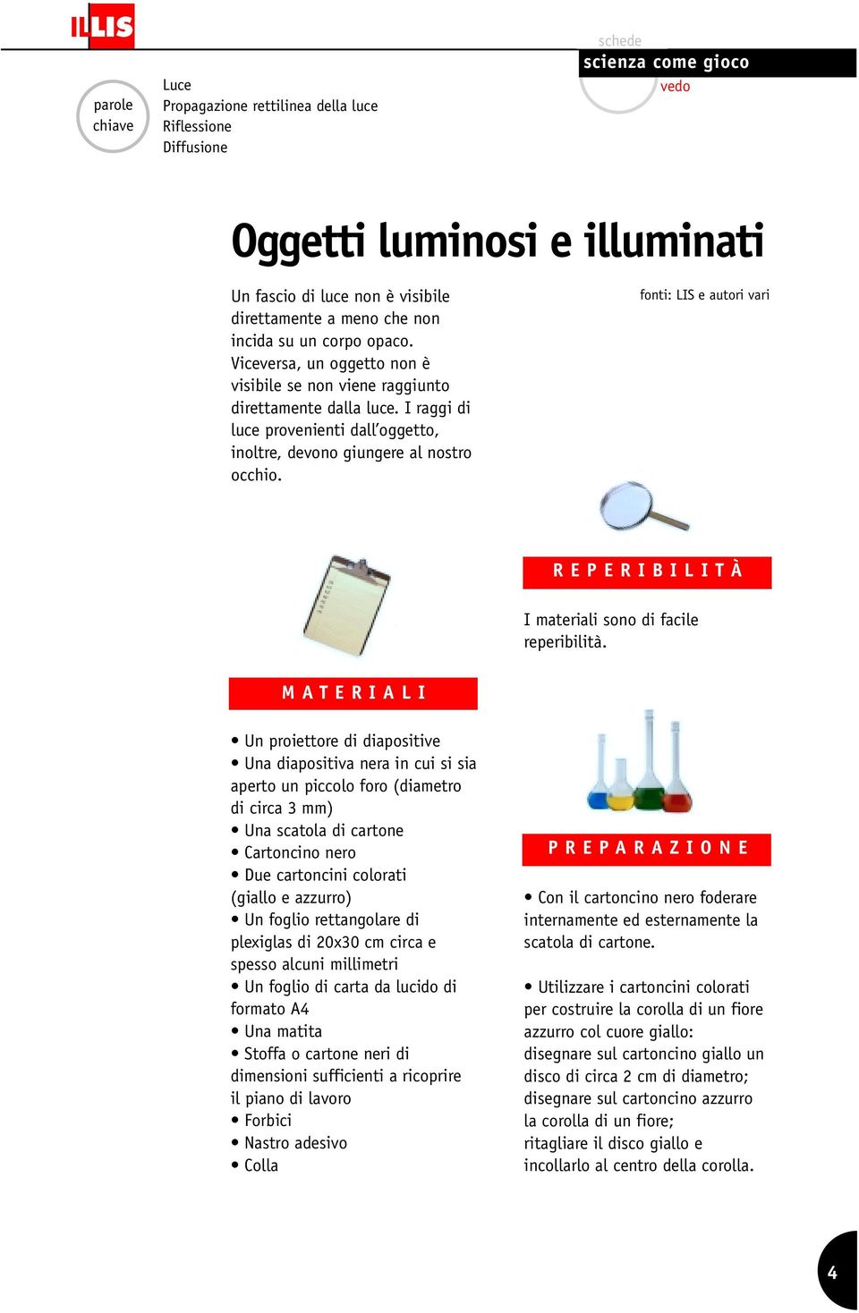 fonti: LIS e autori vari REPERIBILITÀ I materiali sono di facile reperibilità.