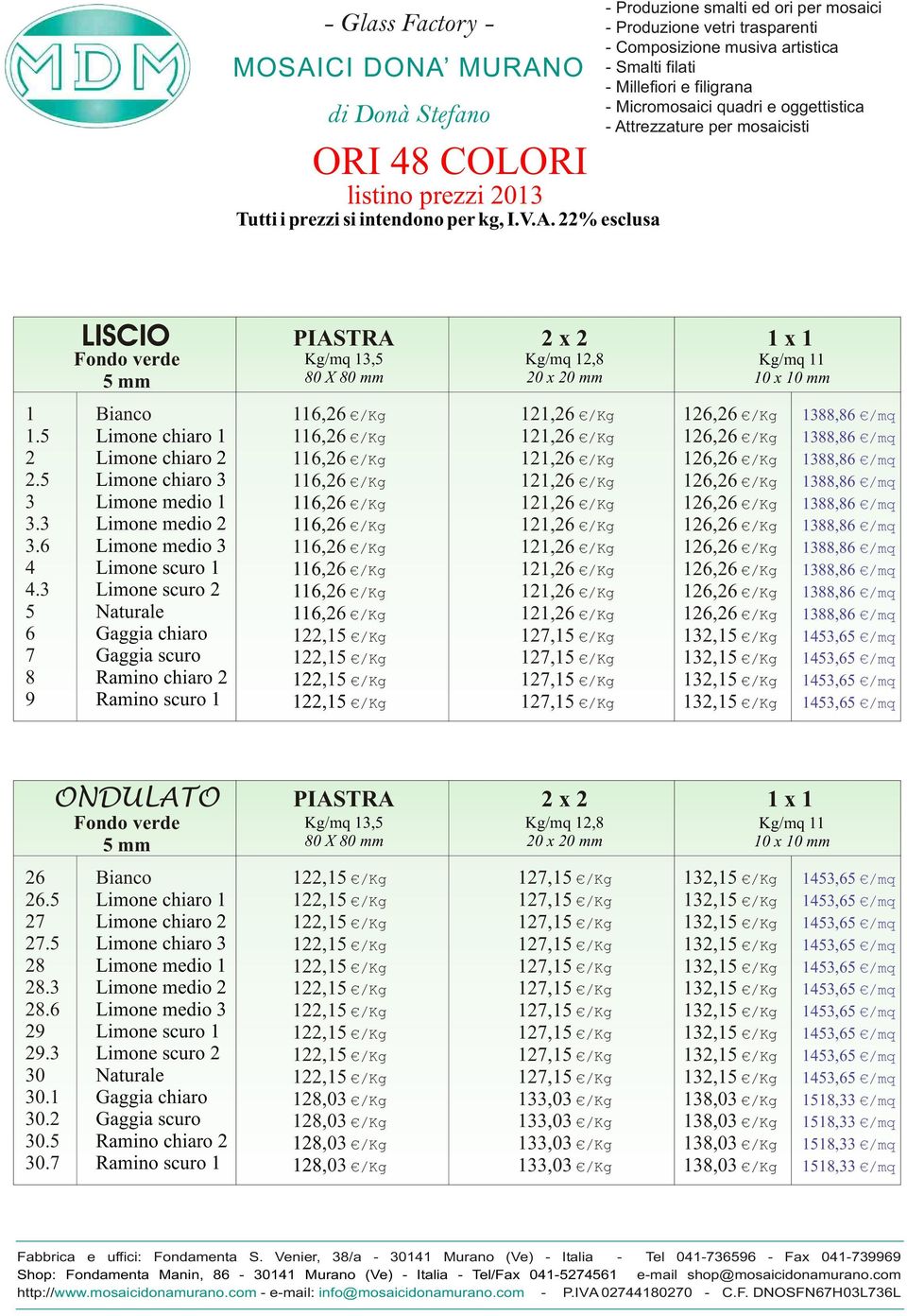 3 Limone scuro 2 5 Naturale 6 Gaggia chiaro 7 Gaggia scuro 8 Ramino chiaro 2 9 Ramino scuro 1 ONDULATO PIASTRA 2 x 2 1 x 1 Fondo verde Kg/mq 13,5 Kg/mq 12,8 Kg/mq 11 5 mm 26 Bianco 26.