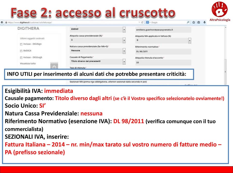 ) Socio Unico: SI Natura Cassa Previdenziale: nessuna Riferimento Normativo (esenzione IVA): DL 98/2011 (verifica