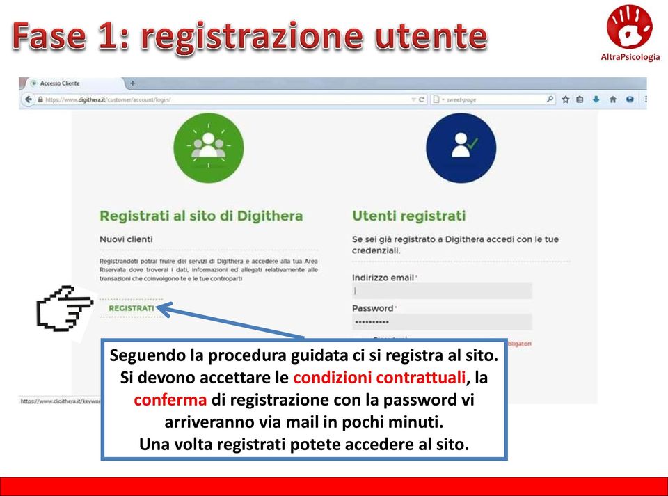 conferma di registrazione con la password vi arriveranno