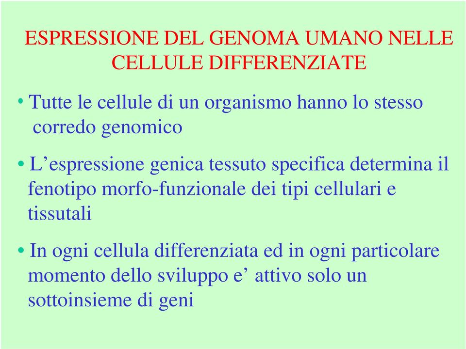 determina il fenotipo morfo-funzionale dei tipi cellulari e tissutali In ogni cellula