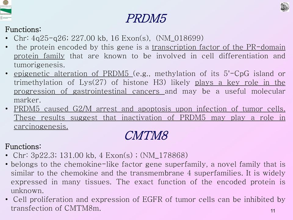 epigenetic alteration of PRDM5 (e.g., methylation of its 5'-CpG island or trimethylation of Lys(27) of histone H3) likely plays a key role in the progression of gastrointestinal cancers and may be a useful molecular marker.