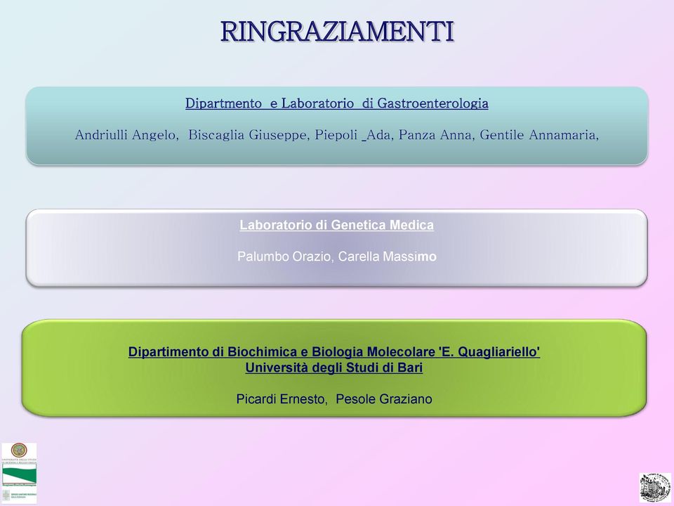 Genetica Medica Palumbo Orazio, Carella Massimo Dipartimento di Biochimica e