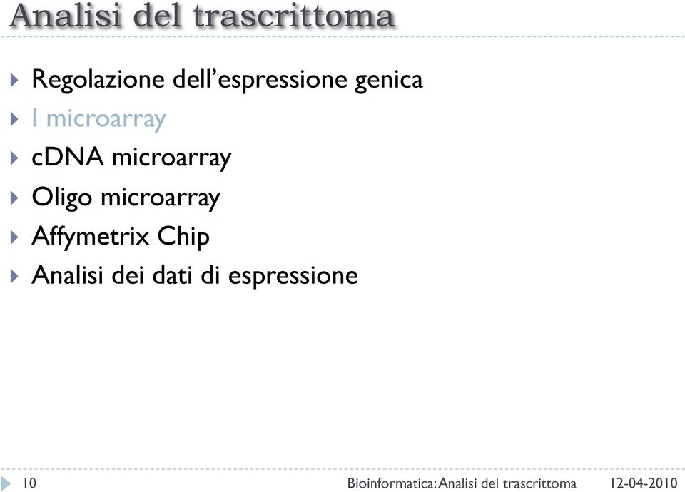 Oligo microarray Affymetrix Chip Analisi dei dati