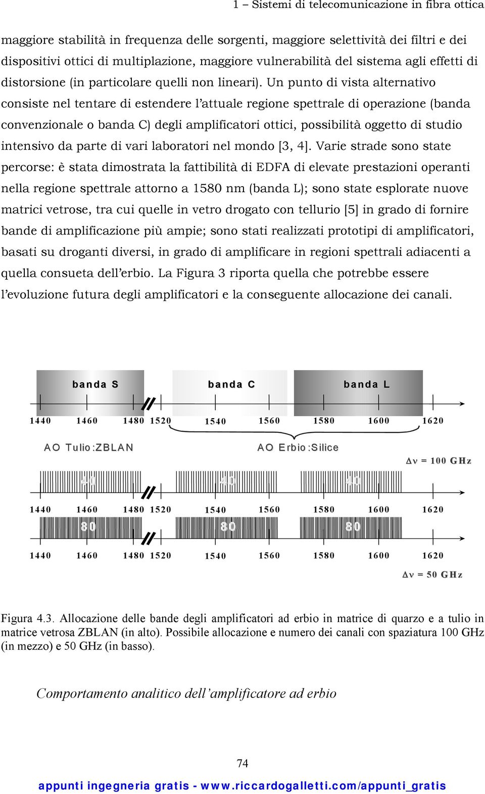 Un punto di vista alternativo consiste nel tentare di estendere l attuale regione spettrale di operazione (banda convenzionale o banda C) degli amplificatori ottici, possibilità oggetto di studio