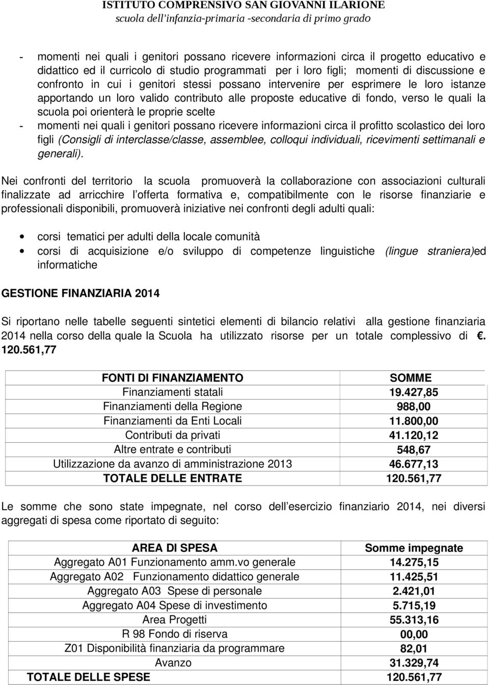 momenti nei quali i genitori possano ricevere informazioni circa il profitto scolastico dei loro figli (Consigli di interclasse/classe, assemblee, colloqui individuali, ricevimenti settimanali e