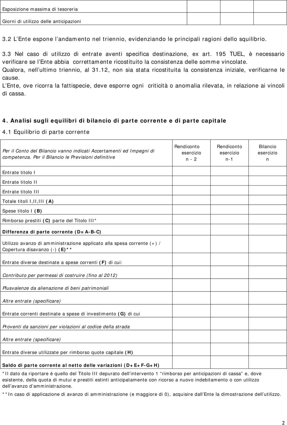 12, o sia stata ricostituita la cosisteza iiziale, verificare le cause. L Ete, ove ricorra la fattispecie, deve esporre ogi criticità o aomalia rilevata, i relazioe ai vicoli di cassa. 4.