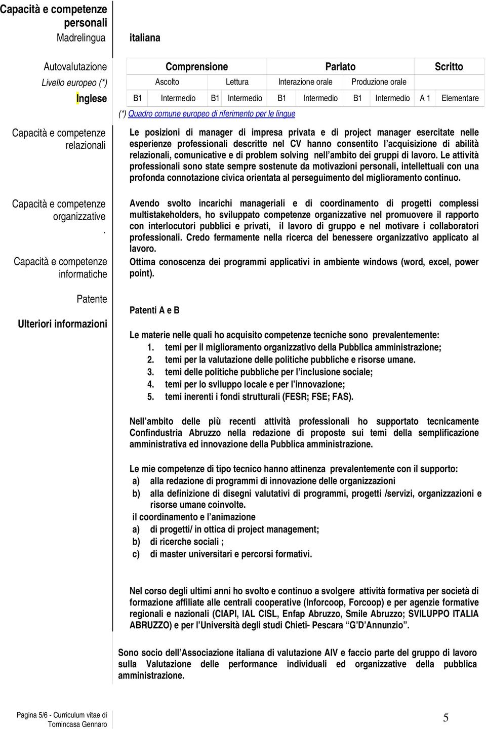 project manager esercitate nelle esperienze professionali descritte nel CV hanno consentito l acquisizione di abilità relazionali, comunicative e di problem solving nell ambito dei gruppi di lavoro.