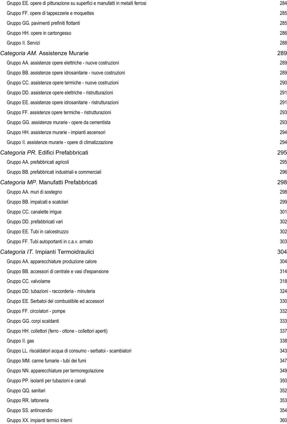 assistenze opere elettriche - ristrutturazioni 291 EE. assistenze opere idrosanitarie - ristrutturazioni 291 FF. assistenze opere termiche - ristrutturazioni 293 GG.