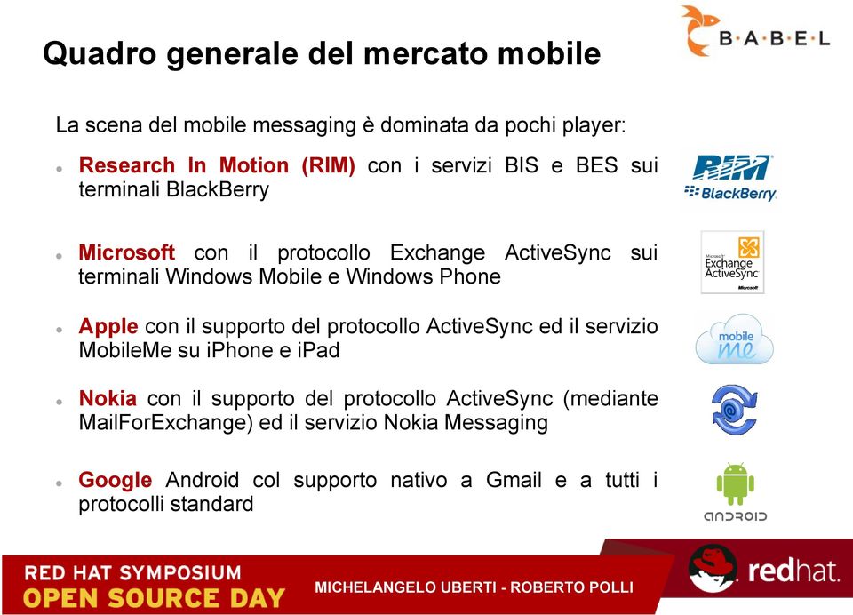 Apple con il supporto del protocollo ActiveSync ed il servizio MobileMe su iphone e ipad Nokia con il supporto del protocollo