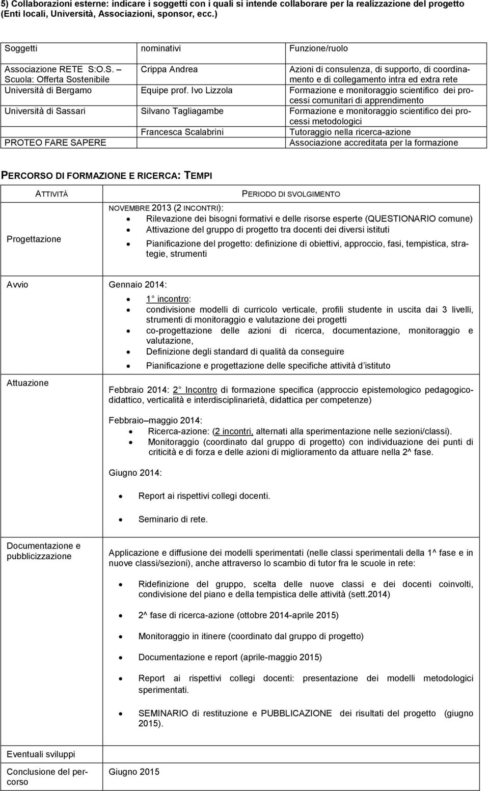 Ivo Lizzola Formazione e monitoraggio scientifico dei processi comunitari di apprendimento Università di Sassari Silvano Tagliagambe Formazione e monitoraggio scientifico dei processi metodologici