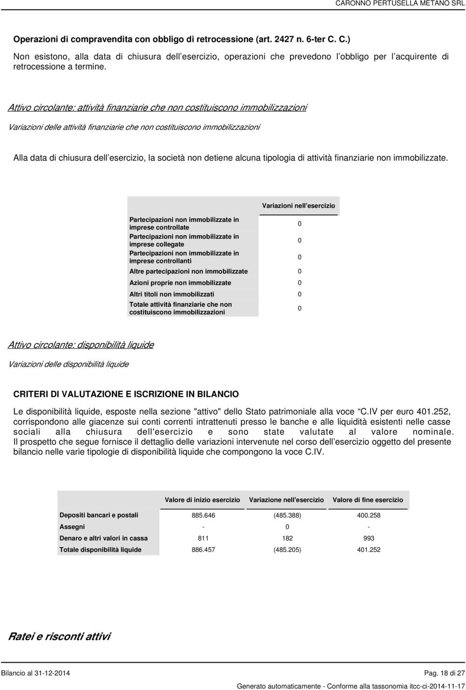 Attivo circolante: attività finanziarie che non costituiscono immobilizzazioni Variazioni delle attività finanziarie che non costituiscono immobilizzazioni Alla data di chiusura dell esercizio, la