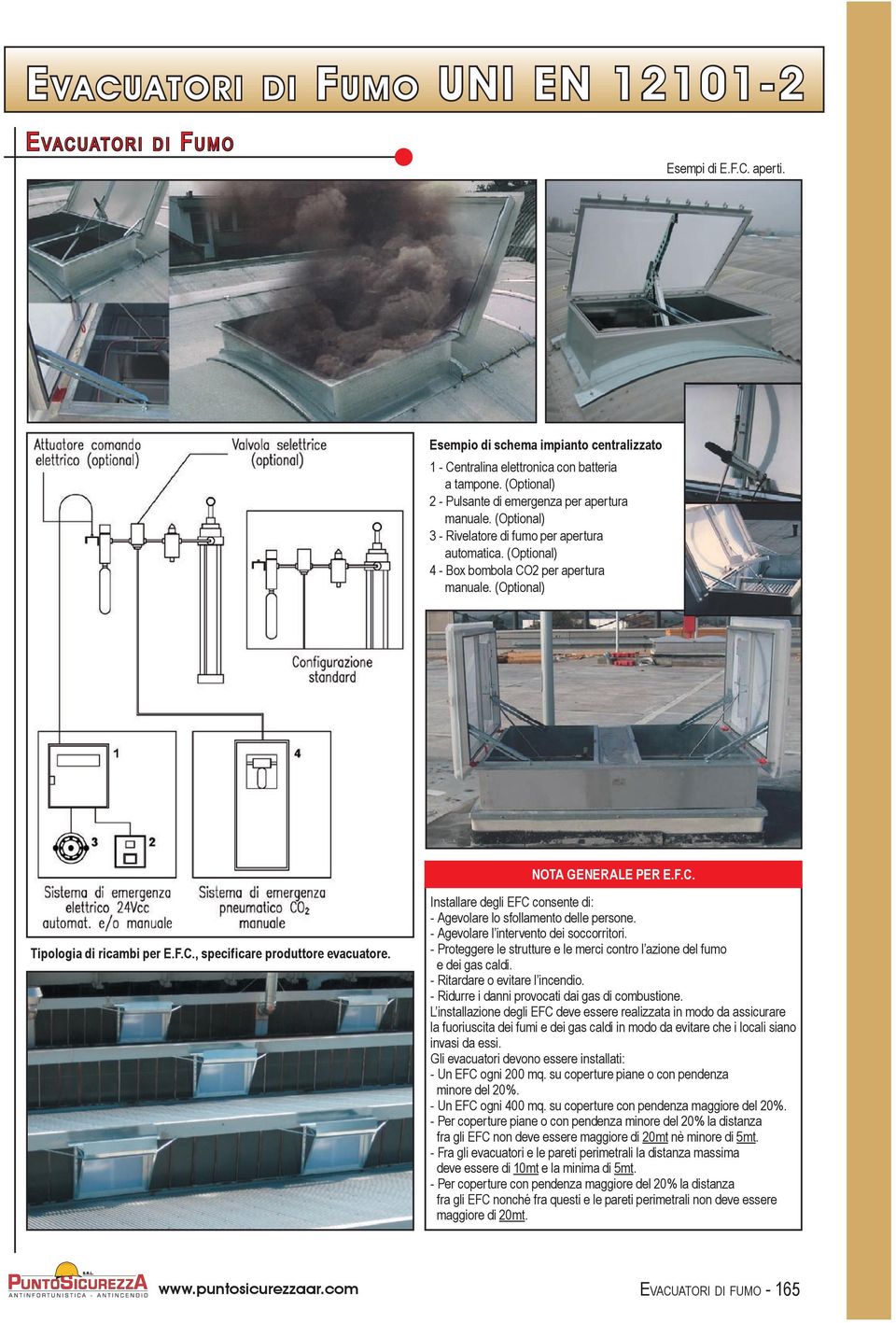 (Optional) NOTA GENERALE PER E.F.C. Tipologia di ricambi per E.F.C., specificare produttore evacuatore. Installare degli EFC consente di: - Agevolare lo sfollamento delle persone.