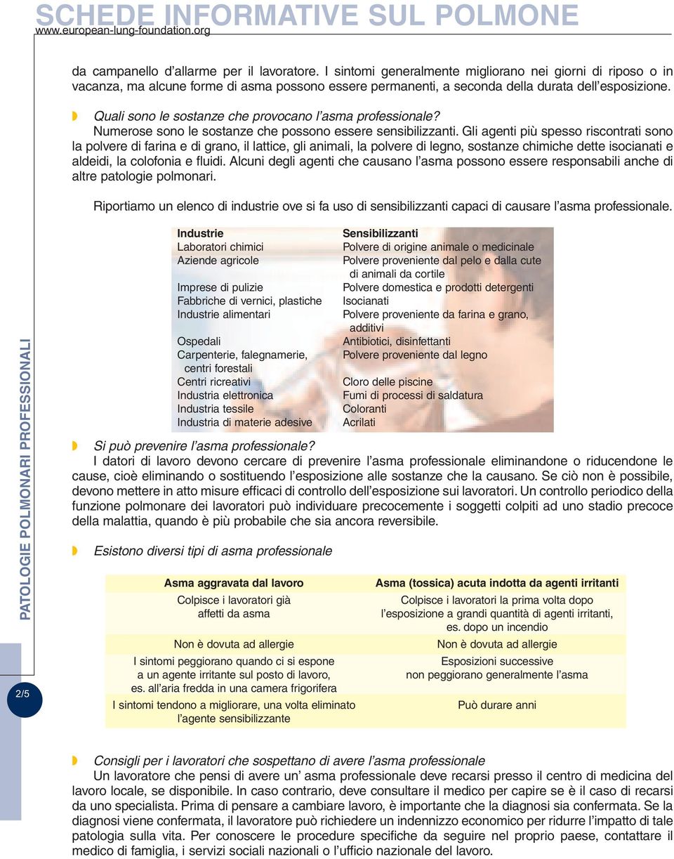 Quali sono le sostanze che provocano l asma professionale? Numerose sono le sostanze che possono essere sensibilizzanti.