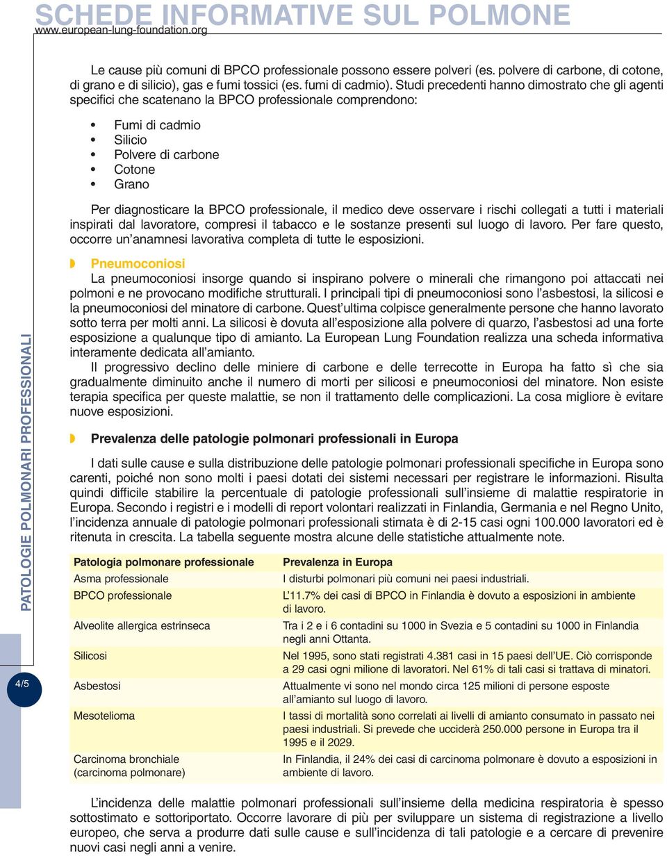 professionale, il medico deve osservare i rischi collegati a tutti i materiali inspirati dal lavoratore, compresi il tabacco e le sostanze presenti sul luogo di lavoro.