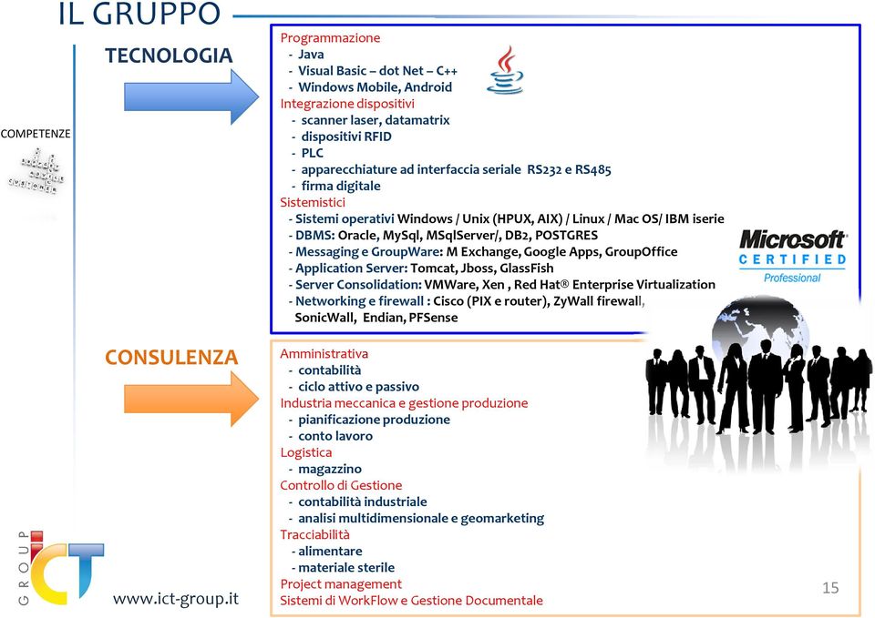 POSTGRES - Messaging e GroupWare: M Exchange, Google Apps, GroupOffice - Application Server: Tomcat, Jboss, GlassFish - Server Consolidation: VMWare, Xen, Red Hat Enterprise Virtualization