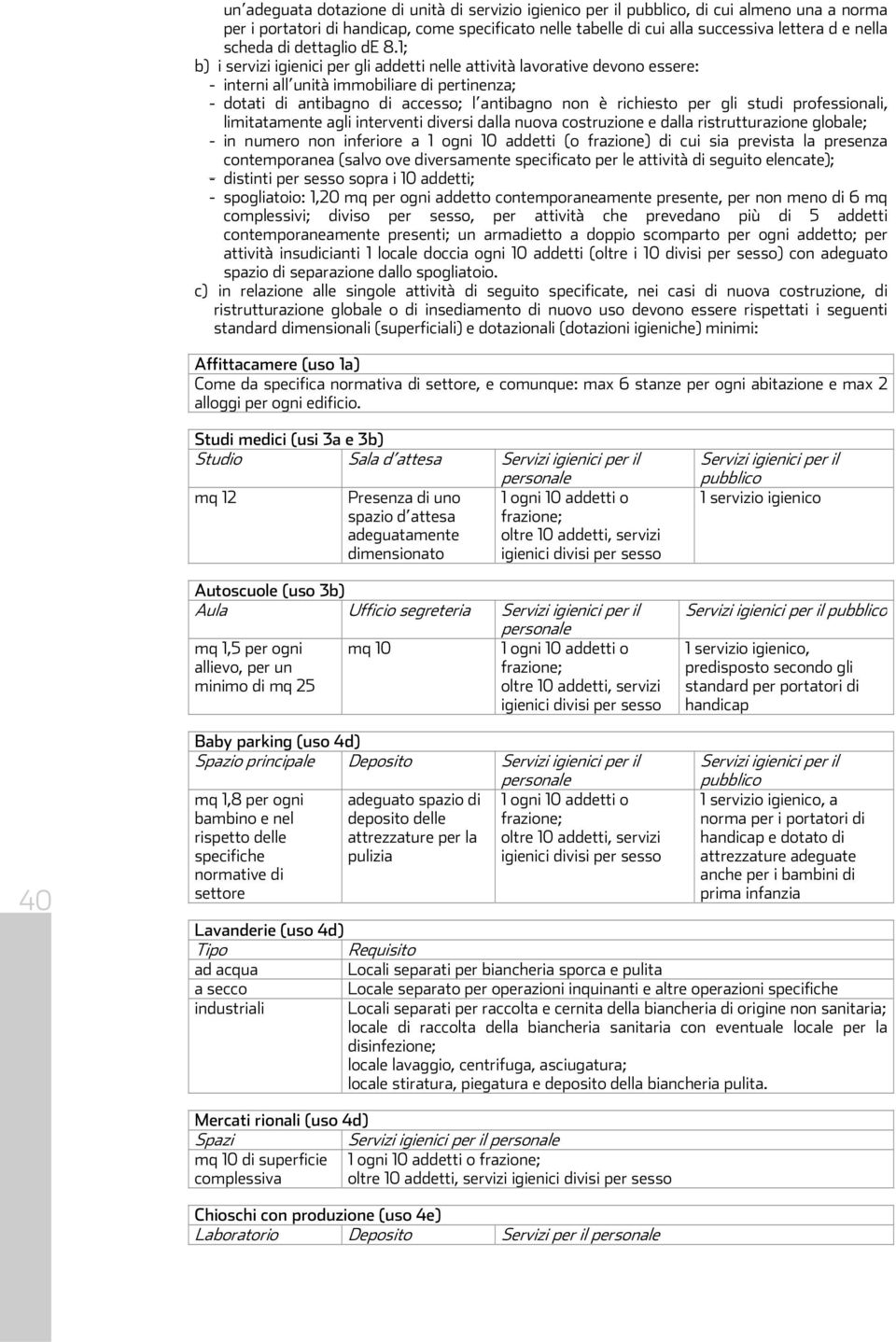 1; b) i servizi igienici per gli addetti nelle attività lavorative devono essere: - interni all unità immobiliare di pertinenza; - dotati di antibagno di accesso; l antibagno non è richiesto per gli