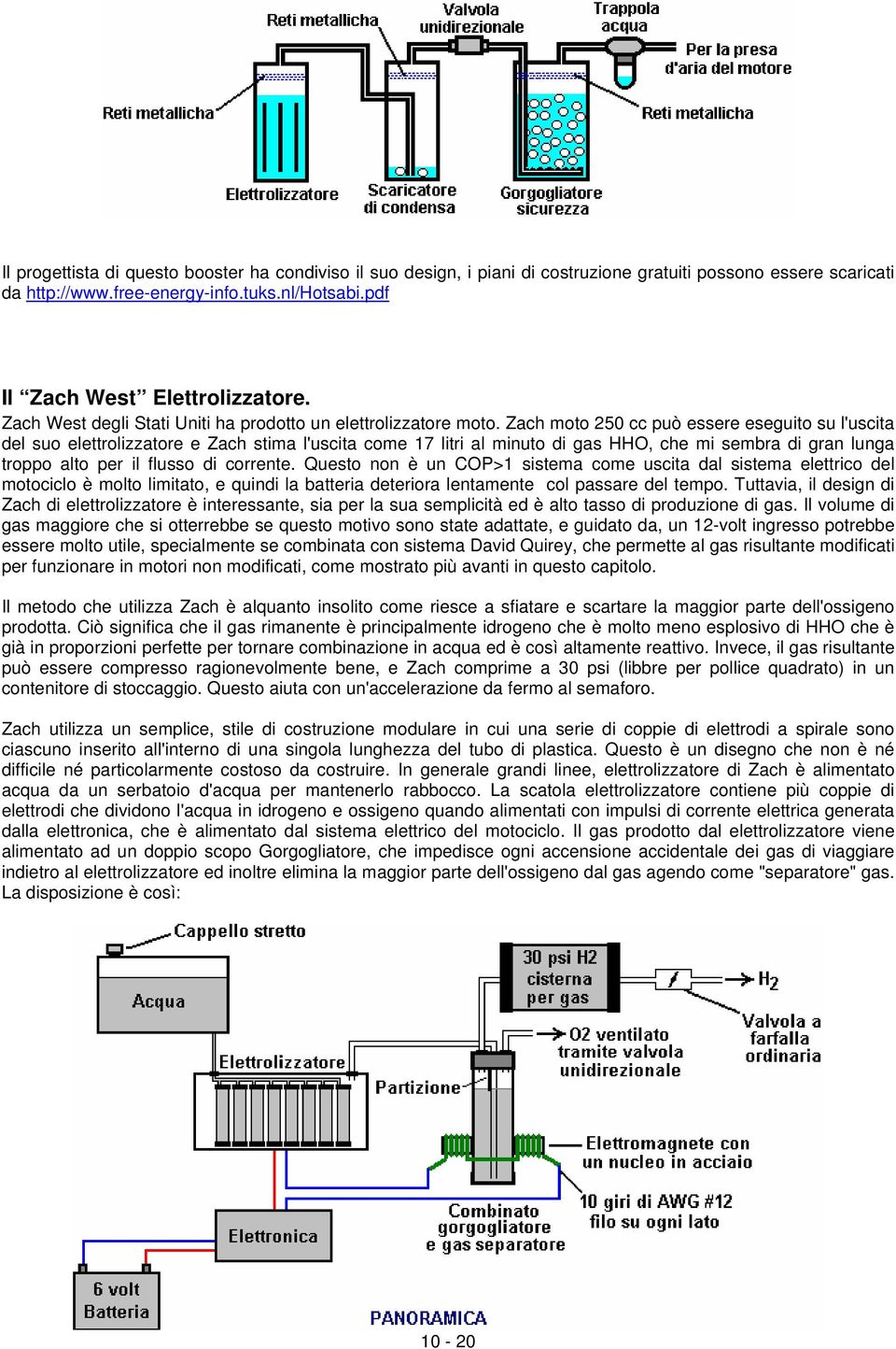 Zach moto 250 cc può essere eseguito su l'uscita del suo elettrolizzatore e Zach stima l'uscita come 17 litri al minuto di gas HHO, che mi sembra di gran lunga troppo alto per il flusso di corrente.